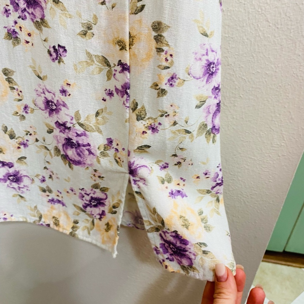 Blue Rain Cream Floral Square-Neck Puff Sleeve Mini Dress Medium - Picture 7 of 7